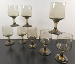 8 Libbey Tawny Accent Wine Glass Set Vintage Smoke Brown Retro Bar Stemware Lot