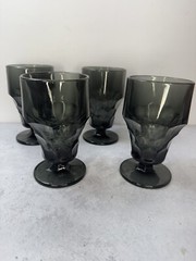Vintage 4 Anchor Hocking Georgian smokey black gray tumbler drinking glasses