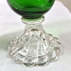 Set of 3 Emerald Green Goblets Clear Pressed Glass Pedestal Wine Water Glasses