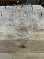 Etched Glass Tumblers, Floral, Set Of 5 Chrysanthemum