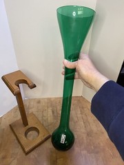Mid Century Green Italy Art Glass 1/2 Yard Beer Glass 18.25” Tall Sticker Intact