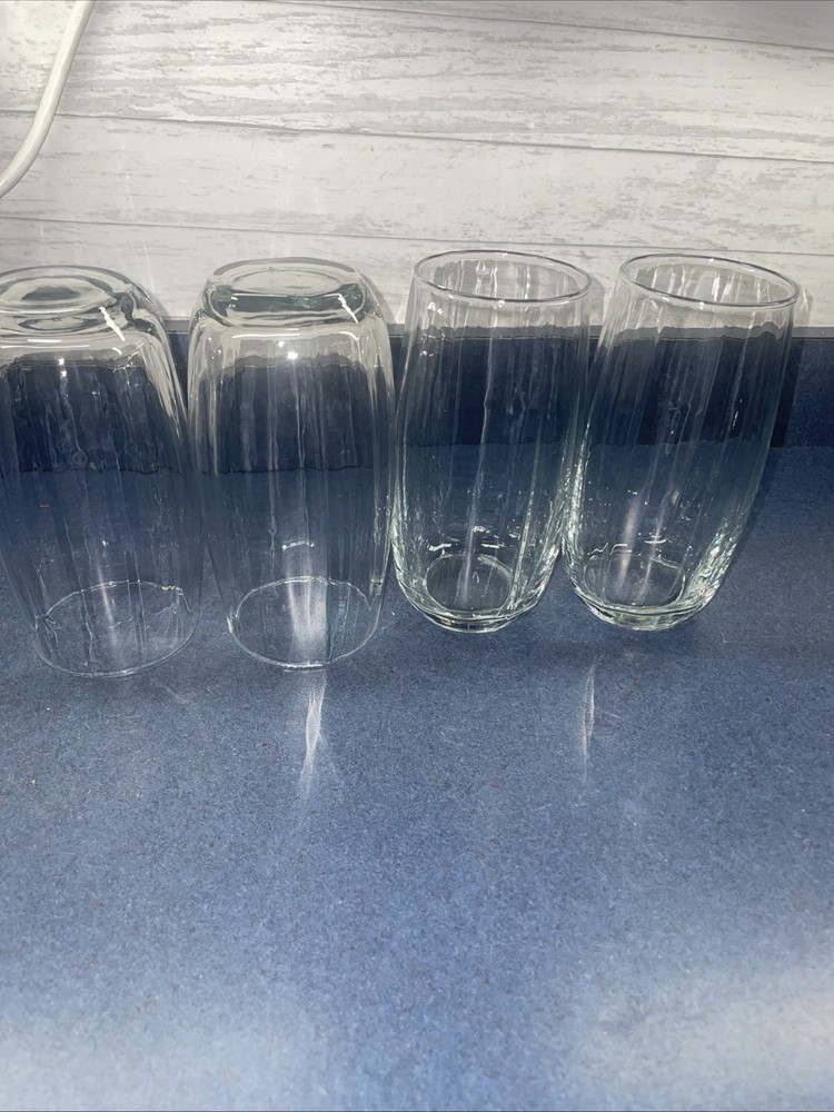 Set Of 4 Optic Ribbed 6″ Barrel Shape Tumblers Glasses Czech Republic