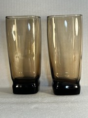 Vintage Libbey Carrington Smokey Topaz Square Highball Tumbler Kitchen Glasses