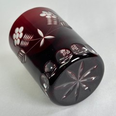 Bohemian Czech Cut to Clear Tumbler Floral Glass 4.5″ Vintage