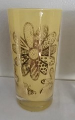 Set Of 4 Frank Maietta Flowers & Bees Blue Gold & Yellow Gold Glass Tumblers