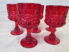 Set 5 RUBY RED Glass EYEWINKER Pattern WINE CORDIALS 4 5/8″ t Fenton LG Wright