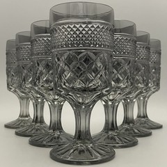 Anchor Hocking 7pc Wexford Pewter Mist Wine/Water/Drinking Glasses USA 6.5″t 8oz