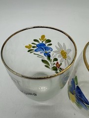 Delicate Little Swiss Juice Glasses «St. Wolfgang» Floral with Gold Trim on Rim