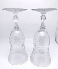 Set of 2 Cambridge Glass Etched Portia Clear Stemmed ICED TEA GOBLETS 7-1/2″H