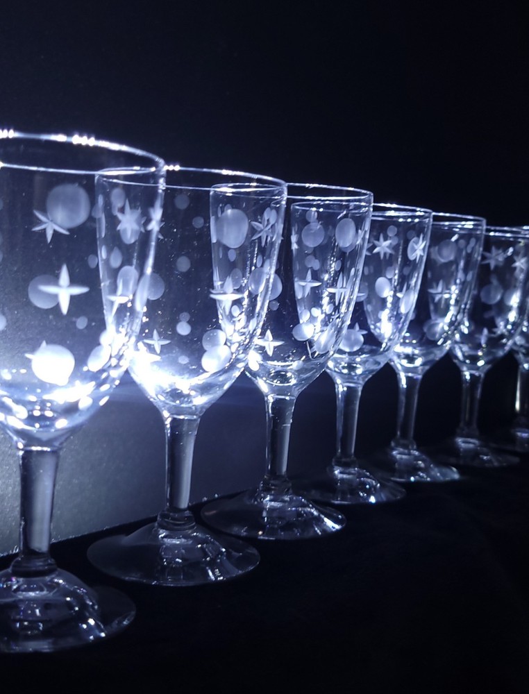 Moon & Stars Etched Crystal Water Goblet Set Of 7
