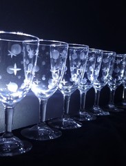 Moon & Stars Etched Crystal Water Goblet Set Of 7