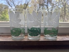 Vintage White And Green Magnolia Peanut Butter Glass – Anchor Hocking