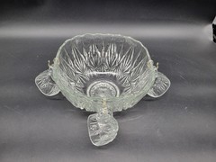 Vintage Hazel Atlas Williamsport Clear Glass Star & Fan Punch Bowl w/ 3 Cups