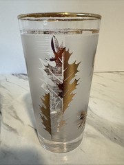 Vtg 70’s Glasses Frosted Gold Leaf Foliage Drinking Cups Set of 2 READ