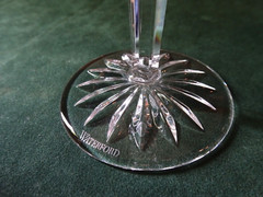 WATERFORD CRYSTAL LISMORE CHAMPAGNE FLUTE GLASSES, PAIR, IRELAND, SIGNED, 8-7/8″