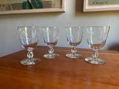 Set of 4 Libbey Wheat Stem 3003 Cut Water Goblets Etched Crystal Glasses 5½» VTG