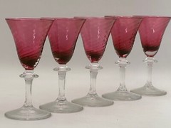 5 Garda Rose Swirl Cranberry Optic Cordial Glasses by Schmidt F Germany Glass