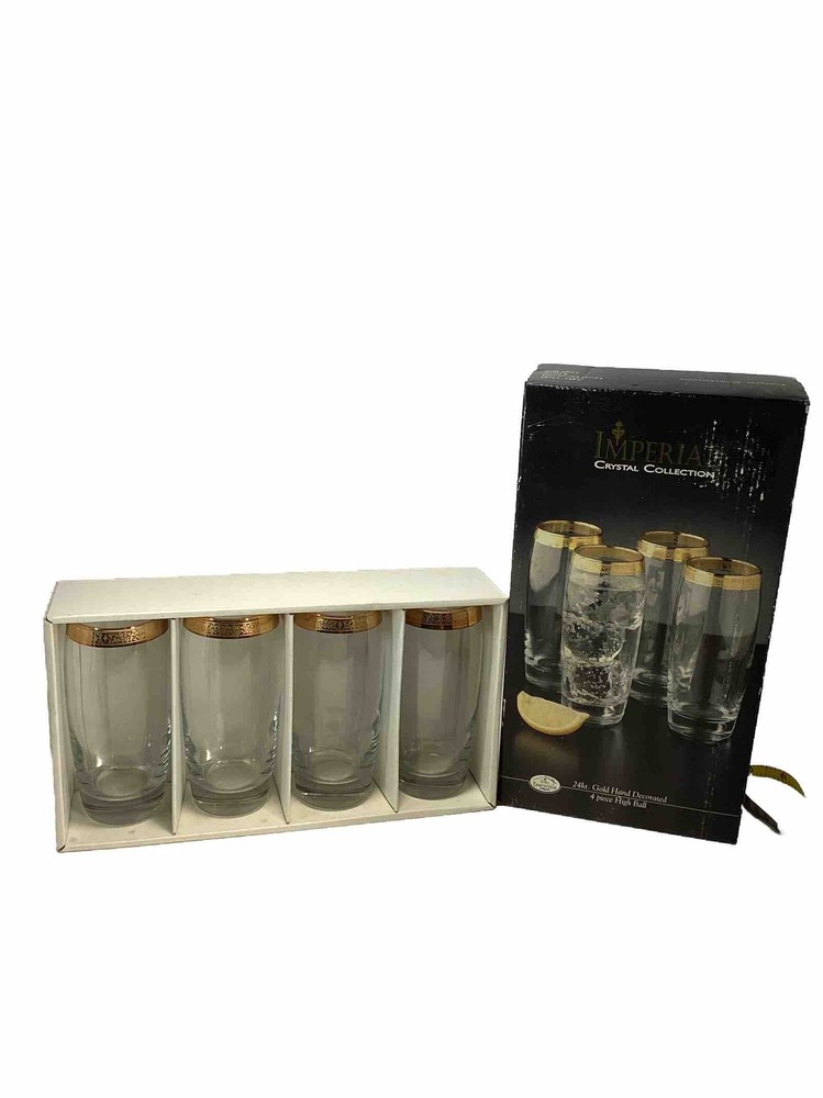 Imperial Crystal Collection Tumblers High Ball Glasses 24kt Gold Set of 4
