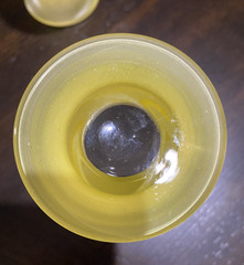 VTG Yellow Frosted Glass Juice Glasses /Tumblers 5″ Ribbed Swirl Footed Set of 2