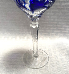 NACHTMANN TRAUBE SHERRY GLASS 5 1/2″ COBALT BLUE CUT TO CLEAR CRYSTAL BOHEMIAN