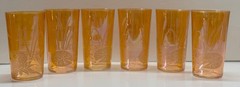 Vintage 6 Marigold Iridescent Glass Tumblers w/Cattails & Lilly Pads 4 3/4″ tall