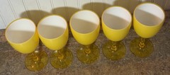 vintage (LOT OF 5) RETRO LEMON YELLOW GLASSES w/STEMS hard plastic STEMWARE rare