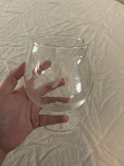 Vintage Glass Brandy Snifter Goblet, Stemmed Round Shape, 5 in Tall