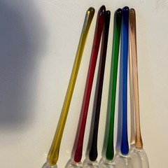 Glass Crystal Hand Blown 6 Colorful Footless Long Stem Champagne Flutes & Vase