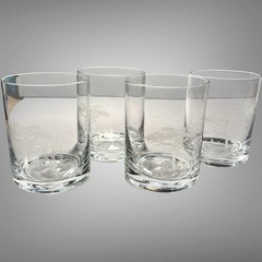 Set of 4 Etched African Safari Lowball Glasses Lion Rhino Zebra Elephant