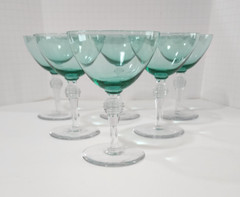 Set of 6 ~ BRYCE #935 Vaseline Uranium Champagne Sherbet Glasses Green Teal