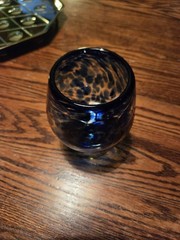 Hand Blown Heavy Mexican Blue Spotted Glass Brandy Snifter 5 & 1/2″ Tall 24 Oz