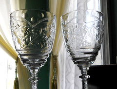ROCK SHARPE Wine Goblet 1013-2 Cut Floral & Arch Design 7-7/8″ h SET of 2