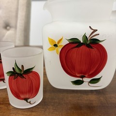 Vintage 1950’s Hazel Atlas Frosted Tomato 5 Piece Juice Set Marked Logo H Over A