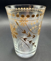 4 MCM Pasabahce Turkey Handpainted Gold Flowers 8 Oz Juice Glasses, 4 3/8,” EUC