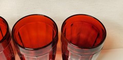 4 Southern Living Paneled Ruby Red Iced Tea Goblets. 16oz. 8-1/16″ High.