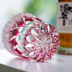 Gold Ruby Crystal Glass Hand Engraved Pink Colored Glass Luxury Whiskey Glasses