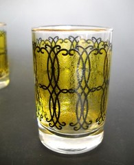 Libbey Juice Glasses Set of 8 Mid Century Modern Clear Scrollwork on Olive