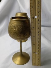 Vintage Brass Goblet Set Ornate Etched Chalice Cups Pair Decorative