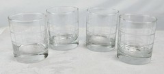 Set of 4 Vintage Plaid Grid Glass Tumblers Frosted Etched Lines Mid-Century…