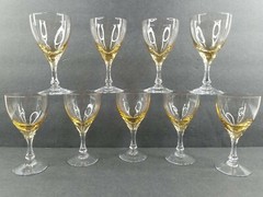 9 Fostoria Vogue Gold Tint Wine Glasses Set Vintage Yellow Bar Stemware MCM Lot