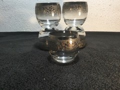 MCM Vintage Roly Poly Silver Fade Lowball Glasses /w Grapes & Vines Set Of 5