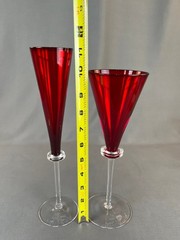 2 Union Street ASTA COLLECTION GARNET Red Fluted Champagne + Wine Glasses: MINT