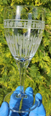 2 RARE Pasabahce Wine Water Glasses Goblets, Etched Lines & Dots. 8″ FREE SHIP