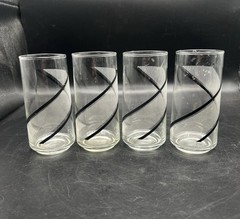 Georges Briard Crisa Glasses Line Swirl Black & White MCM Vintage Set Of Four