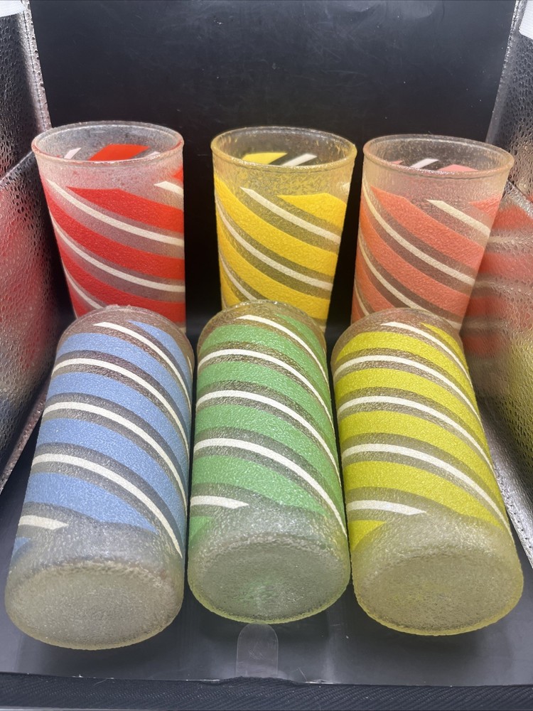 Rubber Coated Candy Striped Tumblers MCM Vtg ~ Set Of 6