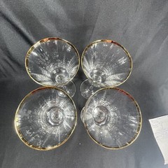 4 MIKASA Jamestown Wine Goblets Glasses Gold Trim Crystal FLUTED 9 1/4” Tall