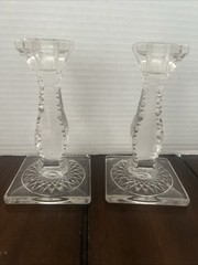 Edwardian Fry Co., Colonial Candleholders Elegant Vintage Crystal Clear Glass(2)