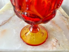 Vintage L.E. Smith Moon & Stars Ruby Red Amberina Goblets Set of 2 UV Glow