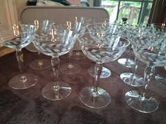 Vintage Fosteria Holly Clear Etched Crystal Champagne/Tall Glasses -14 In Total