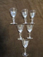 Vintage Glass set 6 Goblets stemmed Cordials Liquor sunburst etched 1.5 Oz 1950s